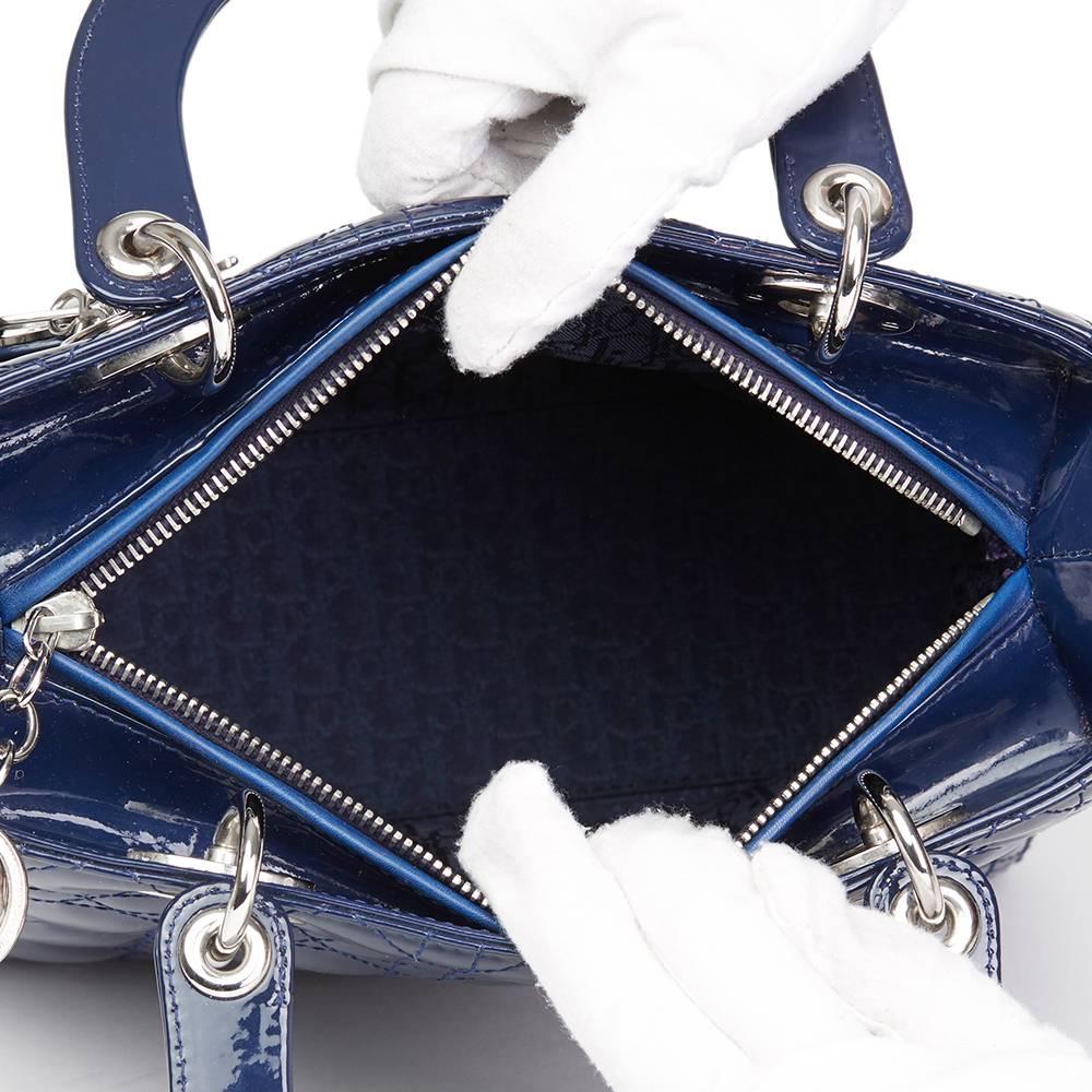 Women's 2009 Christian Dior Sapphire Blue Quilted Patent Leather Medium Lady Dior