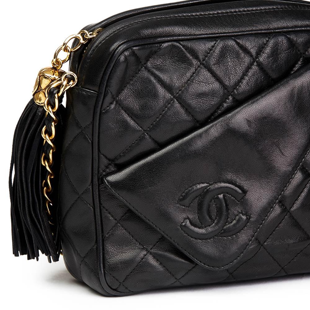 1990's Chanel Black Quilted Lambskin Vintage Tassel Camera Bag  1