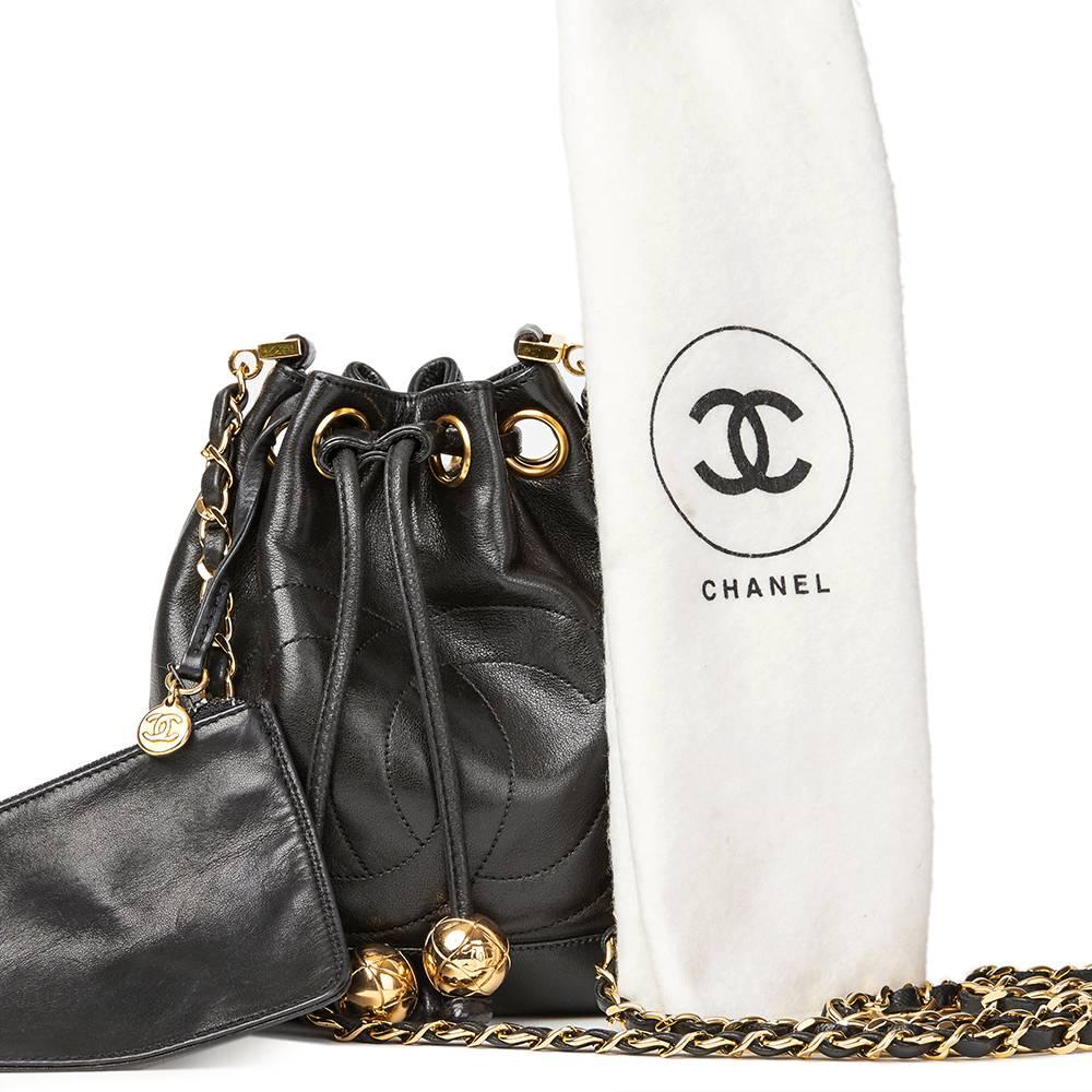 1996 Chanel Black Lambskin Vintage Mini Bucket Bag 1