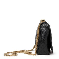 1987 Chanel Black Quilted Lizard Leather Vintage Timeless Shoulder Bag