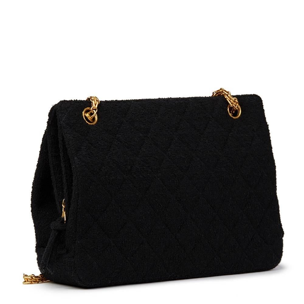 Women's 1990s Chanel Black Quilted Tweed Fabric Vintage Timeless Frame Bag