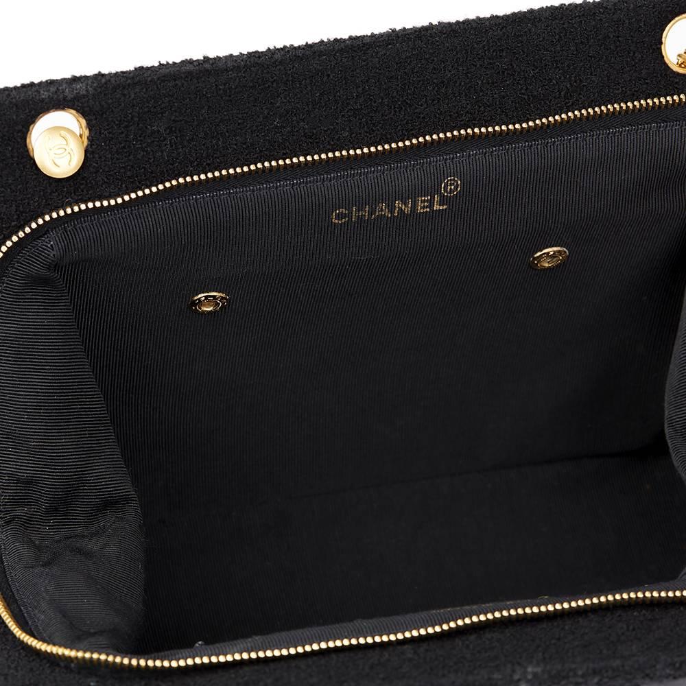 1990s Chanel Black Quilted Tweed Fabric Vintage Timeless Frame Bag 5