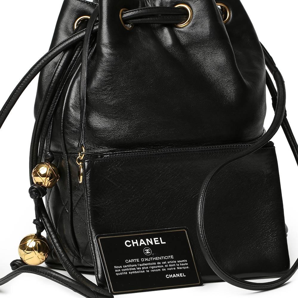 1991 Chanel Black Quilted Lambskin Vintage Bucket Bag 2