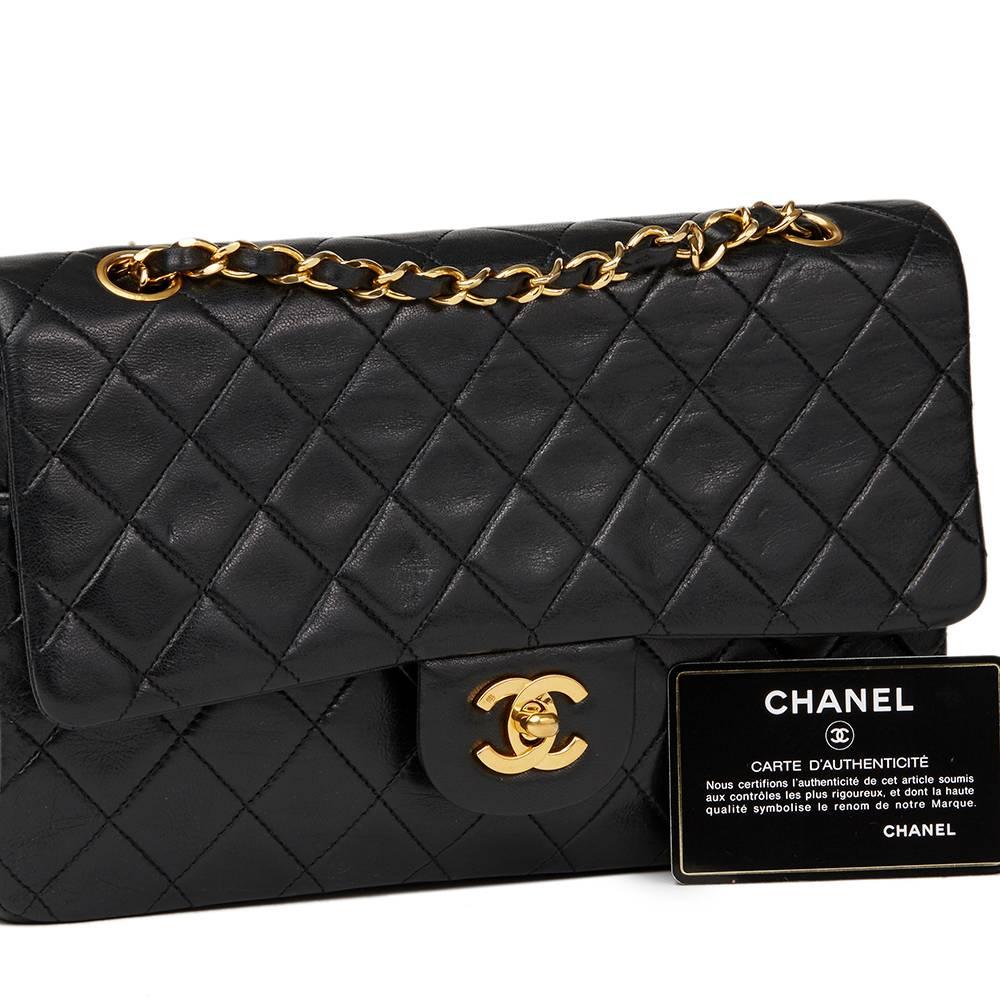 1990s Chanel Black Quilted Lambskin Vintage Medium Classic Double Flap Bag 5