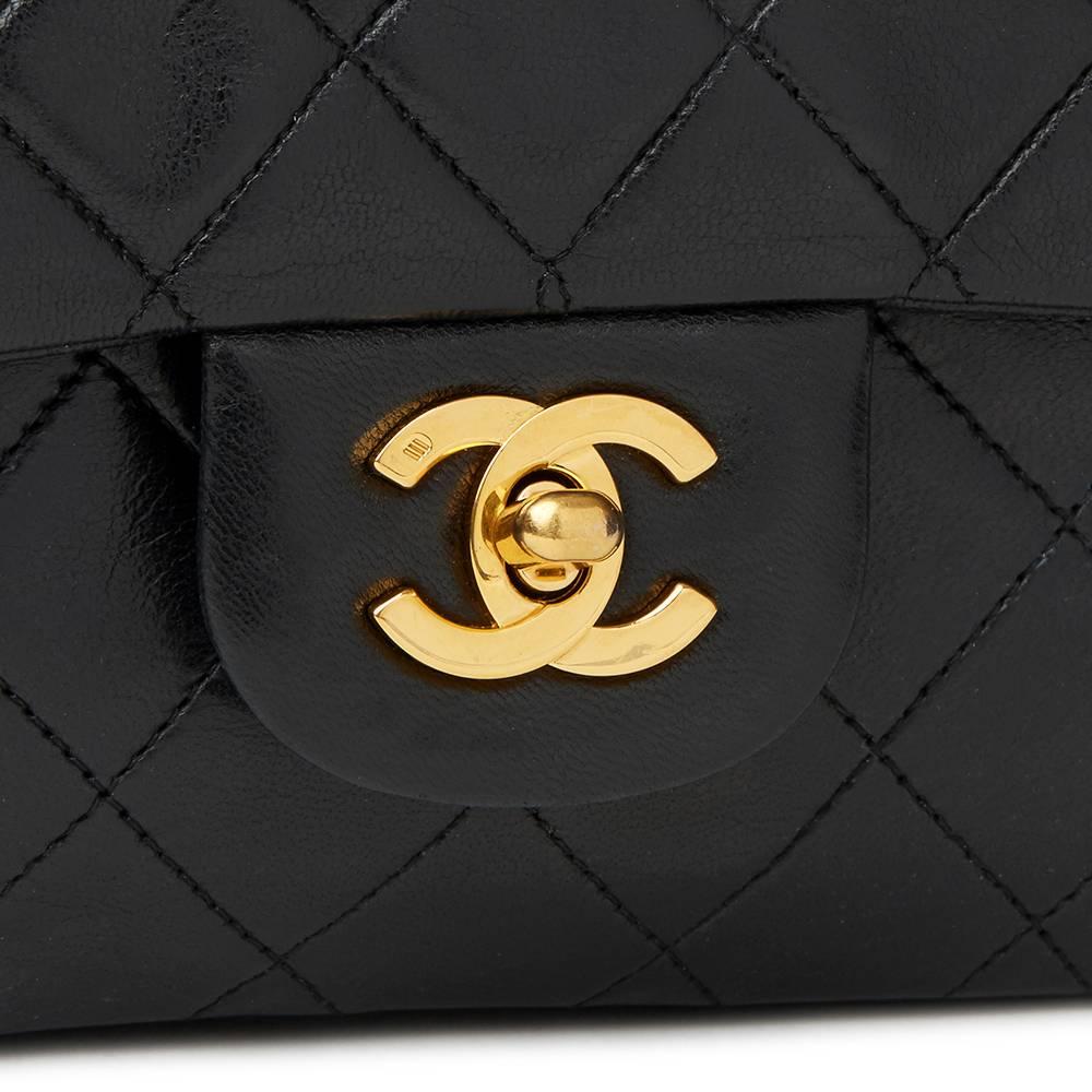 1990s Chanel Black Quilted Lambskin Vintage Medium Classic Double Flap Bag 2