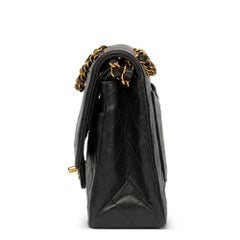1990s Chanel Black Quilted Lambskin Vintage Medium Classic Double Flap Bag