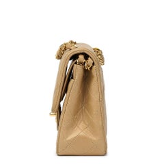 1990s Chanel Dark Beige Quilted Lambskin Vintage Small Classic Double Flap Bag