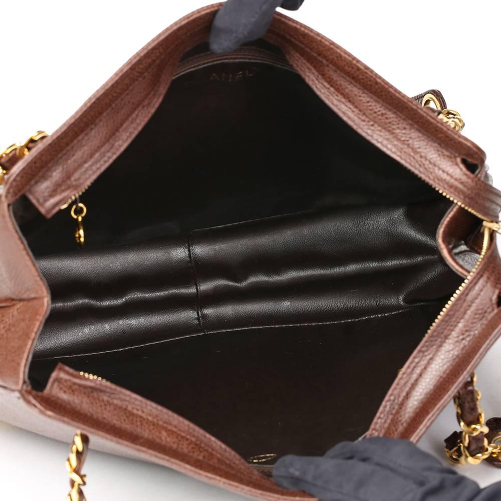 1994 Chanel Chocolate Brown Caviar Leather Vintage Timeless Shoulder Bag 4