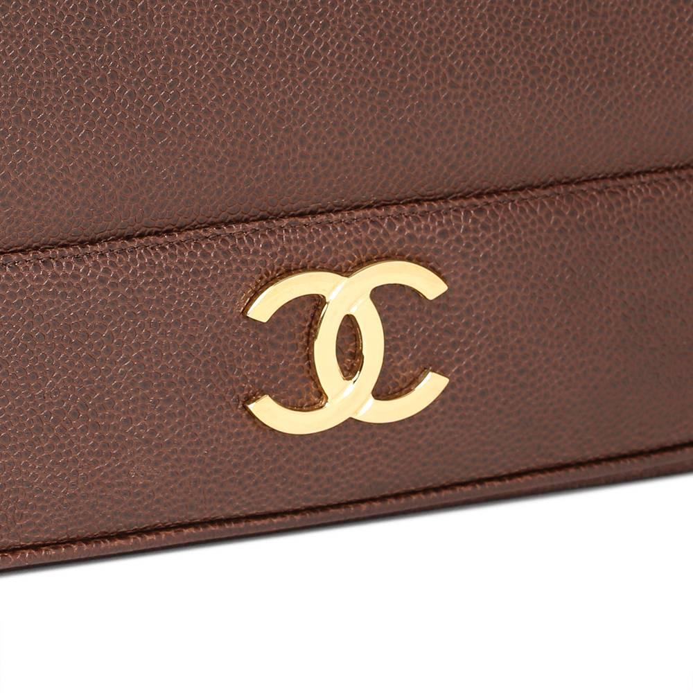 1994 Chanel Chocolate Brown Caviar Leather Vintage Timeless Shoulder Bag 2