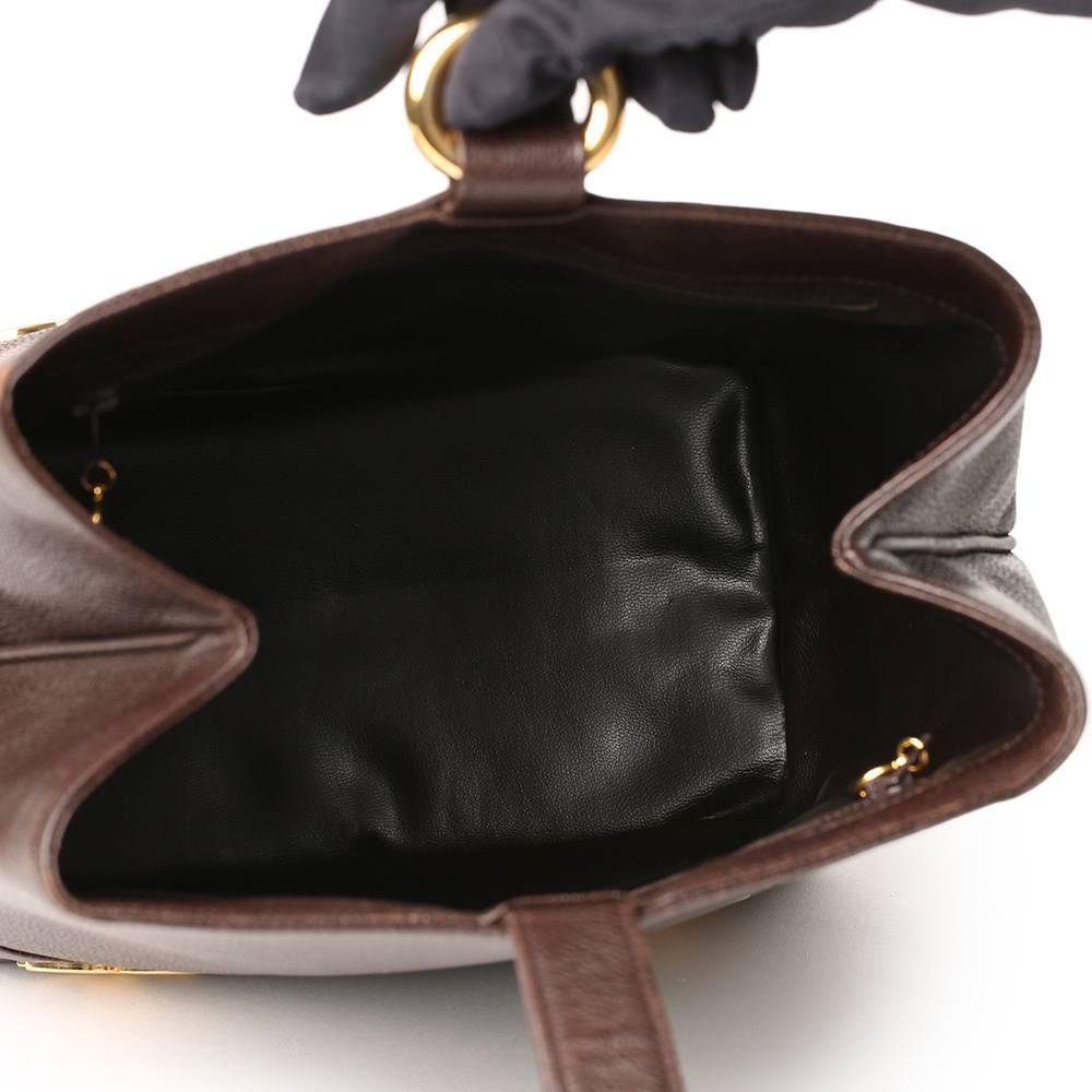 1990s Chanel Brown Caviar Leather Vintage Bucket Bag 2