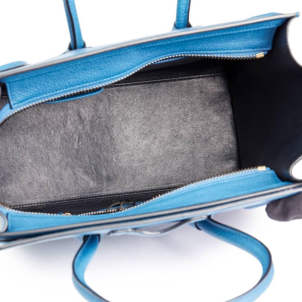 2015 Celine Sea Blue Chevre Goatskin Leather Micro Luggage Tote  2
