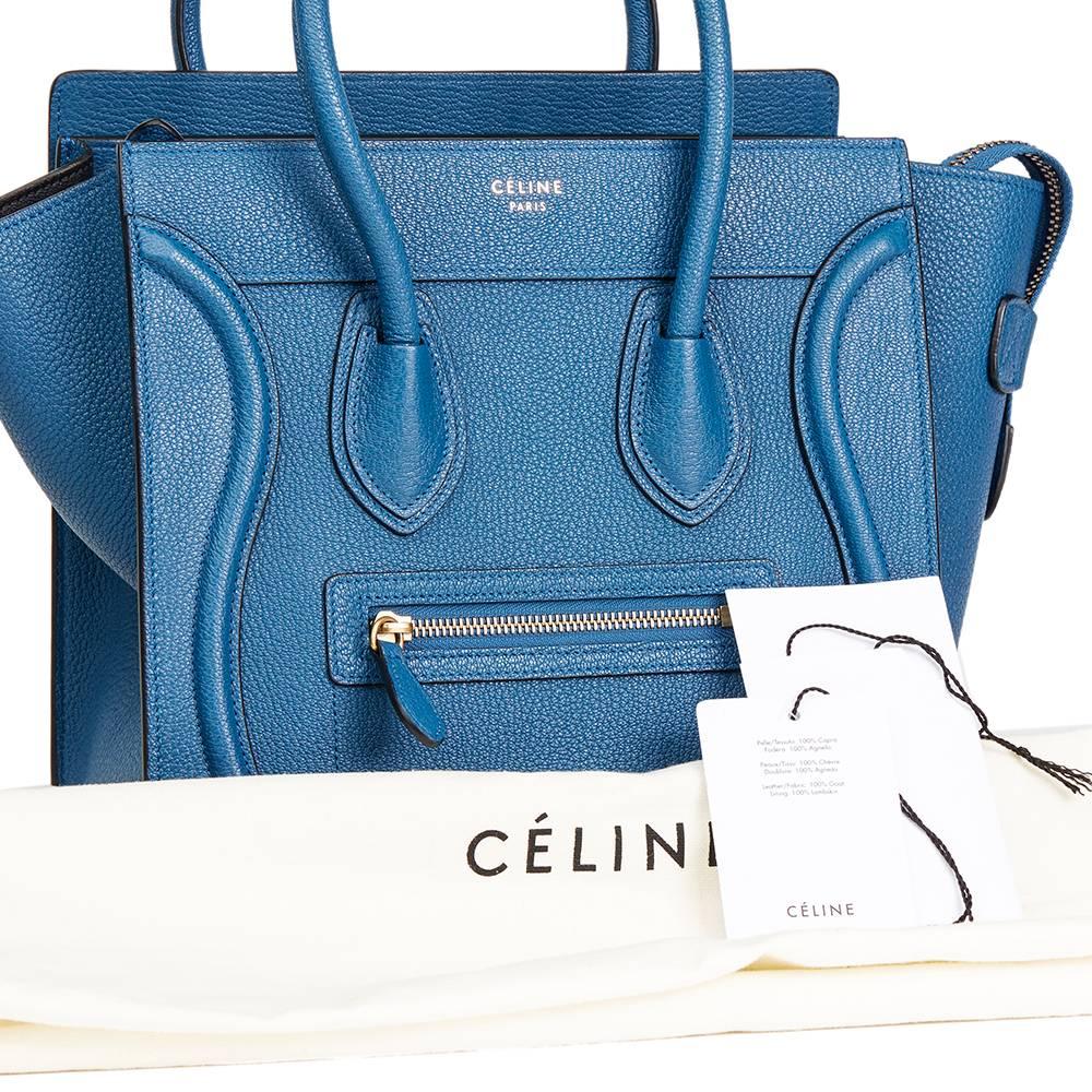 2015 Celine Sea Blue Chevre Goatskin Leather Micro Luggage Tote  4