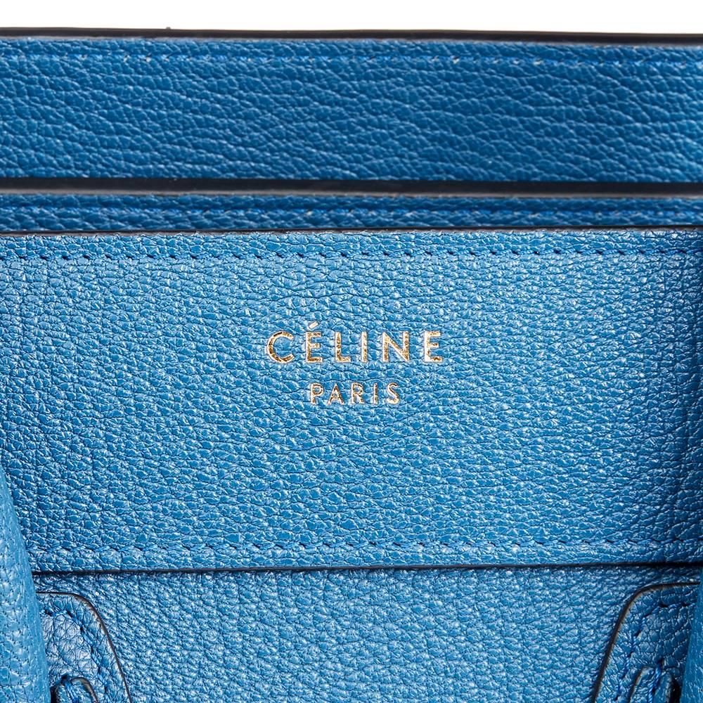 Women's 2015 Celine Sea Blue Chevre Goatskin Leather Micro Luggage Tote 