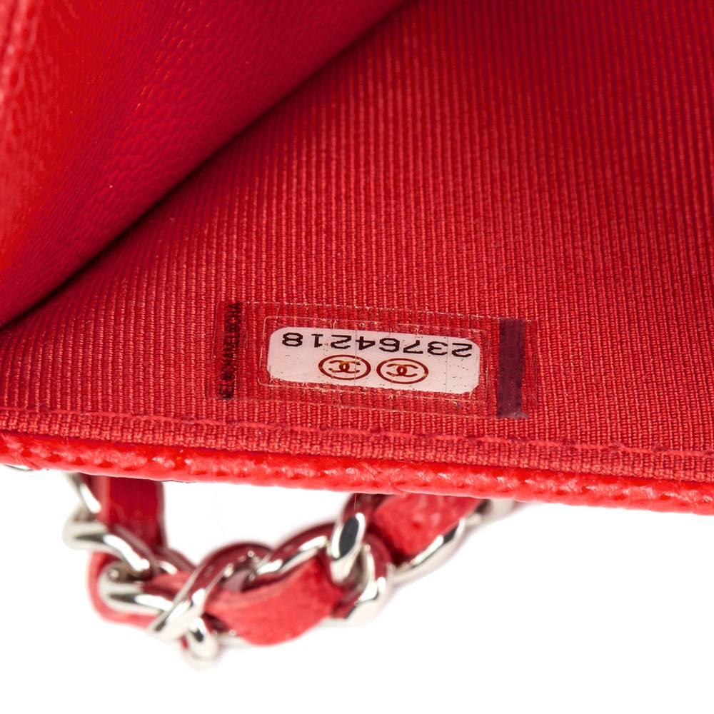 2017 Chanel Red Chevron Quilted Caviar Leather Wallet-On-Chain WOC  1
