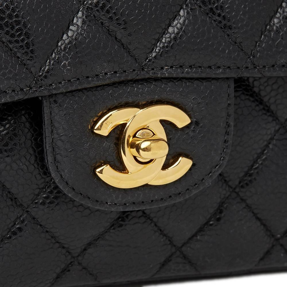 2009 Chanel Black Quilted Caviar Leather Small Classic Double Flap  1