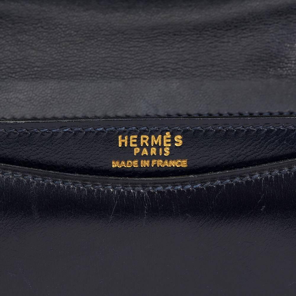 1968 Hermes Navy Box Calf Leather Vintage Jimmy  In Good Condition In Bishop's Stortford, Hertfordshire