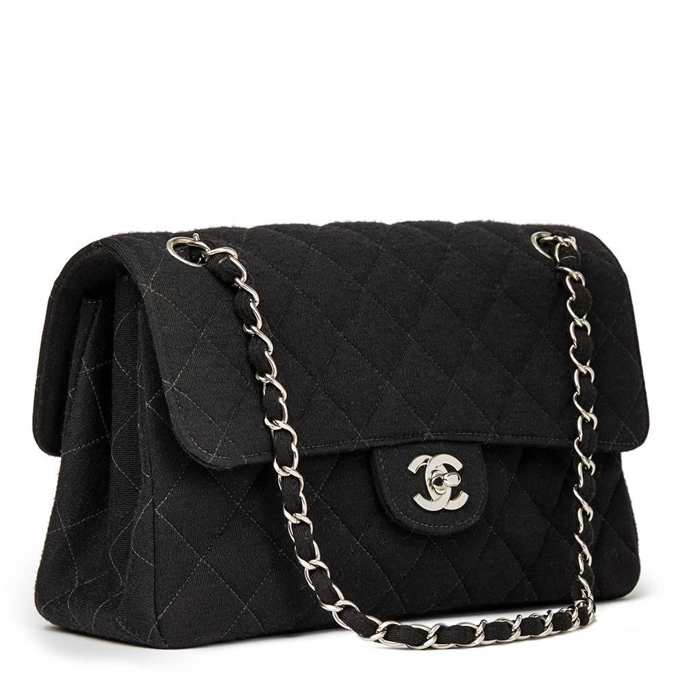 Chanel Black Jersey Vintage Double Sided Medium Classic Double Flap Bag, 1996  In Excellent Condition In Bishop's Stortford, Hertfordshire