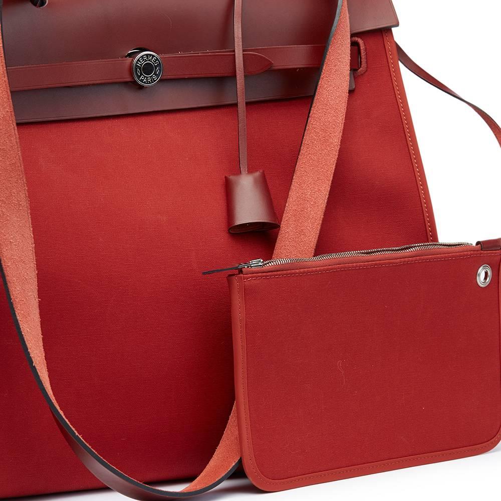Hermes Rouge H Hunter Cowhide Leather and Rouge Venitienne Canvas  2