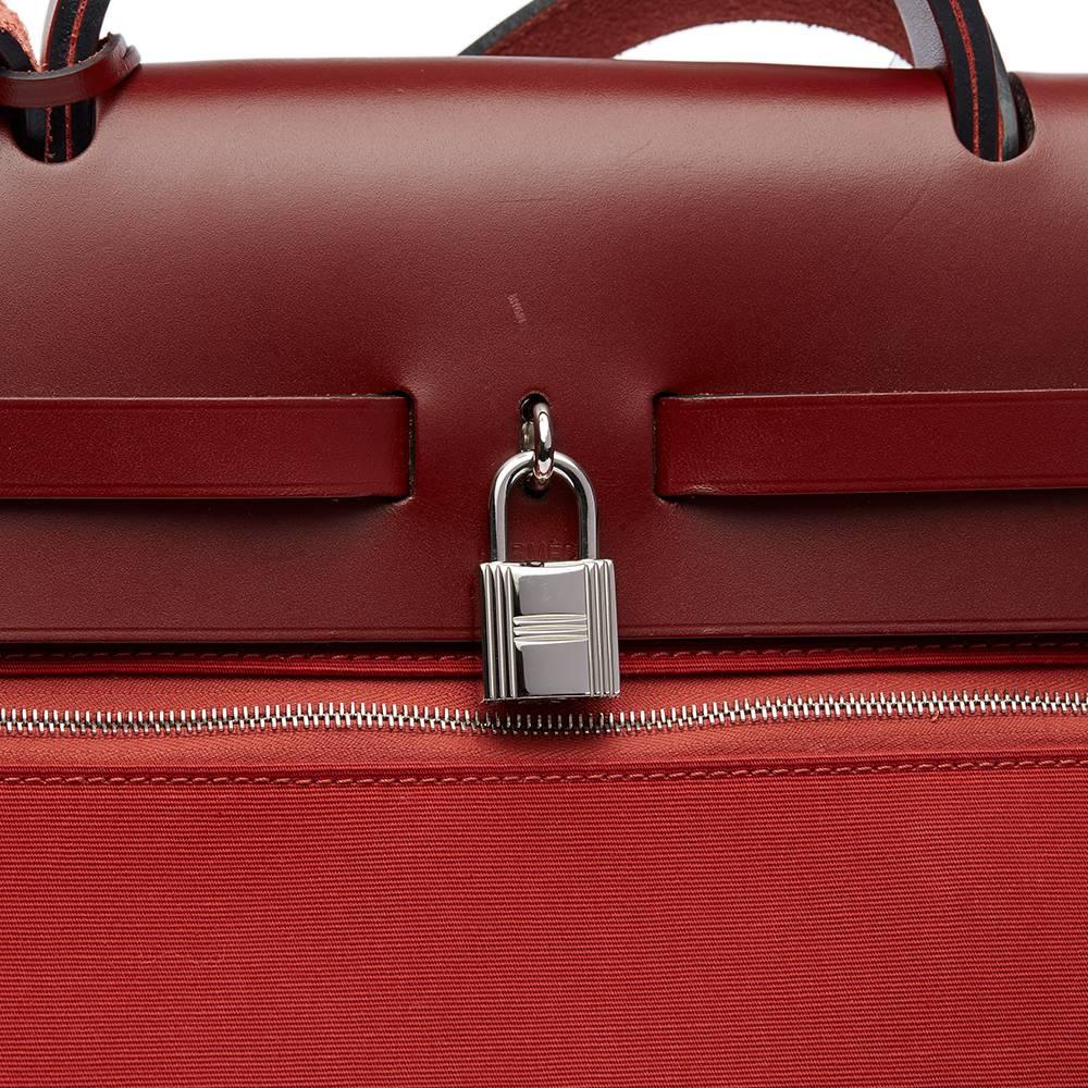 Red Hermes Rouge H Hunter Cowhide Leather and Rouge Venitienne Canvas 