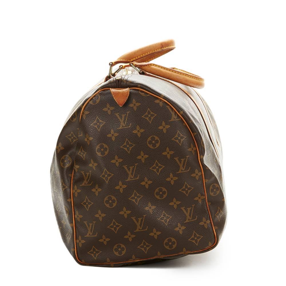 Black Louis Vuitton Brown Coated Monogram Canvas Vintage Keepall 50 