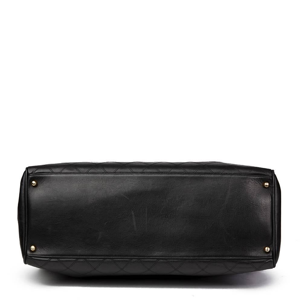 Chanel Black Quilted Lambskin Vintage Jumbo Supermodel Tote, 1990s In Good Condition In Bishop's Stortford, Hertfordshire