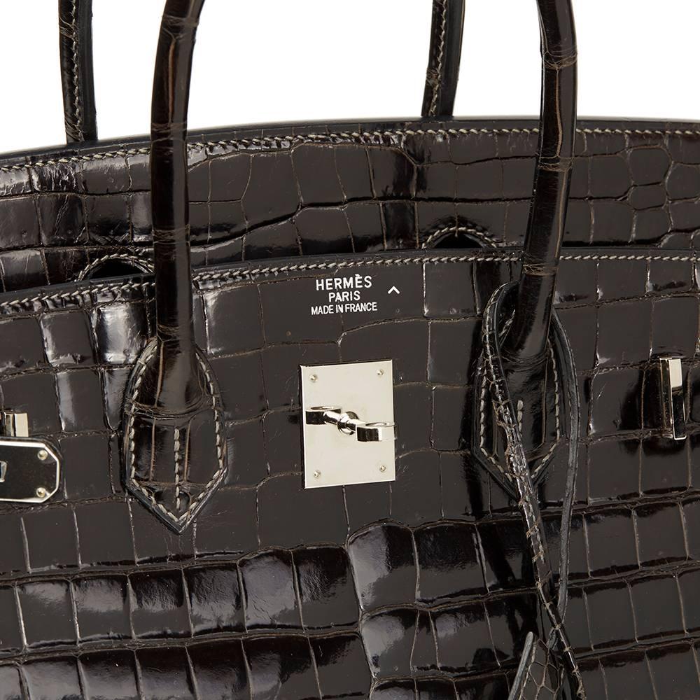 Women's Hermes Graphite Porosus Crocodile Leather Birkin 35cm