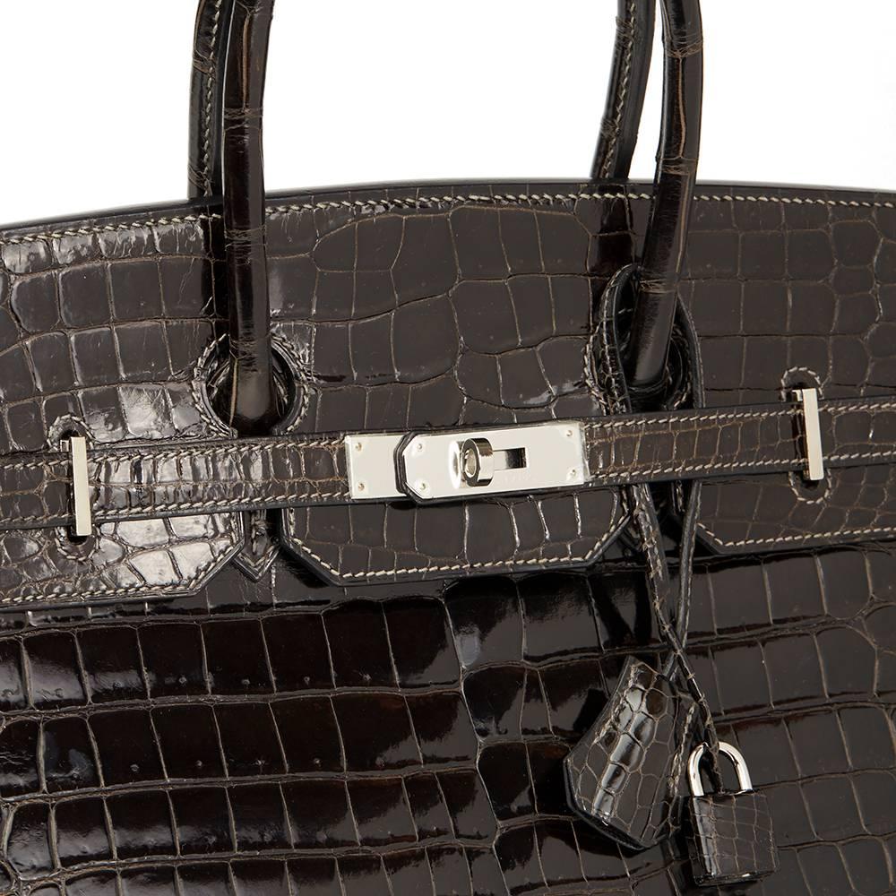 Hermes Graphite Porosus Crocodile Leather Birkin 35cm In Excellent Condition In Bishop's Stortford, Hertfordshire