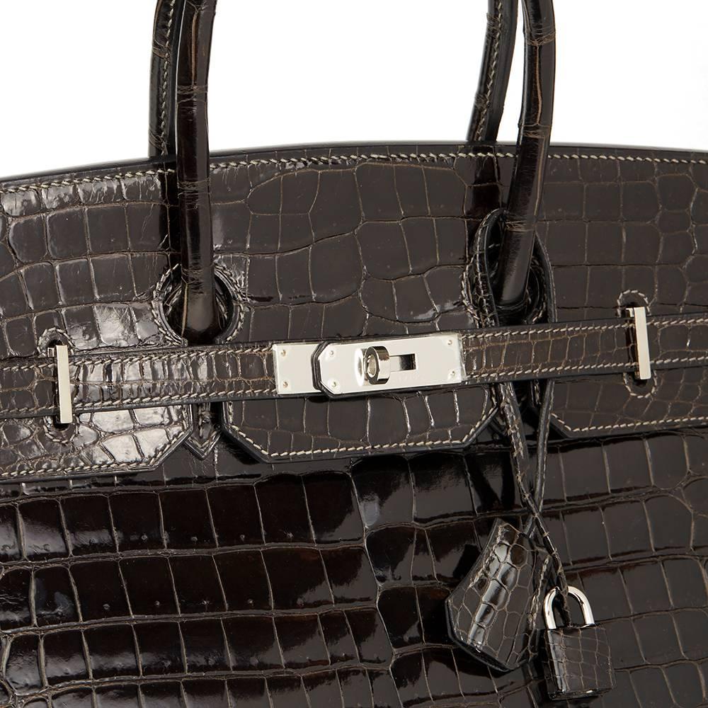 Hermes Graphite Porosus Crocodile Leather Birkin 35cm  In Excellent Condition In Bishop's Stortford, Hertfordshire