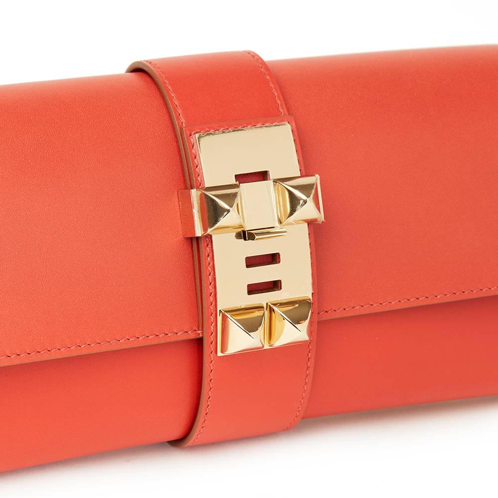Red Hermes Sanguine Tadelakt Leather Medor 23 Clutch