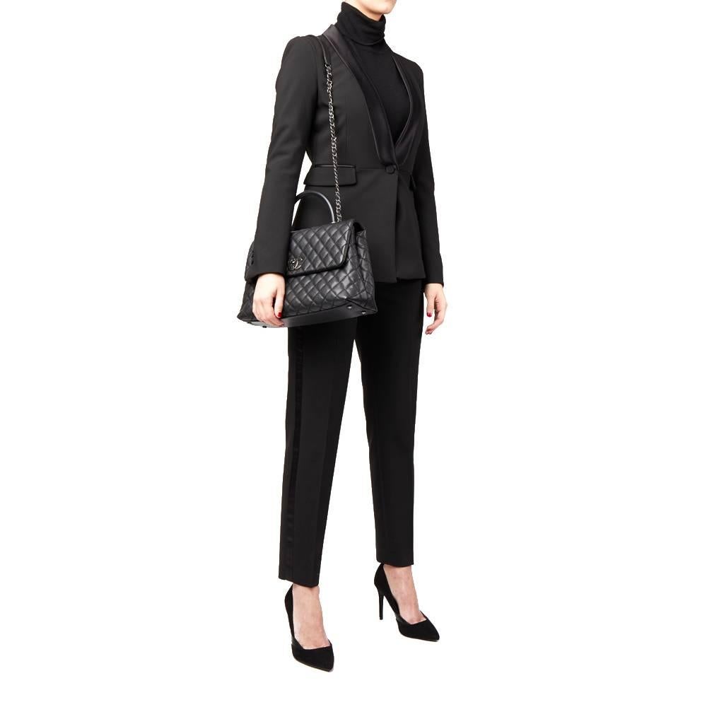 Chanel Black Quilted Caviar Leather Large Coco Handle 5