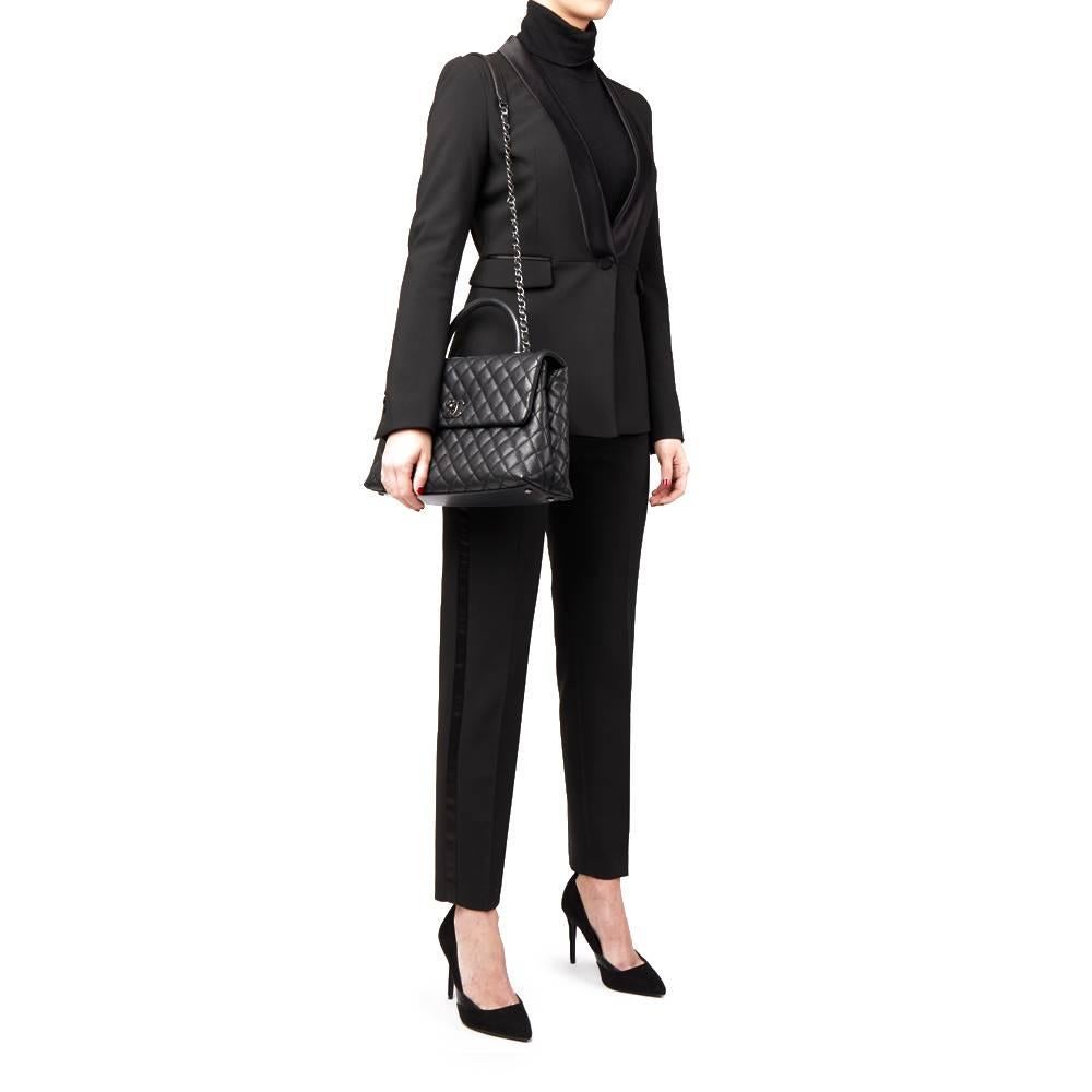 Chanel Black Quilted Caviar Leather Large Coco Handle 5