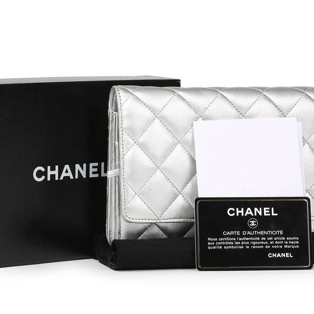 Chanel Silver Quilted Lambskin Wallet On Chain  5