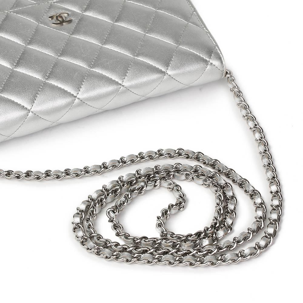Chanel Silver Quilted Lambskin Wallet On Chain  2