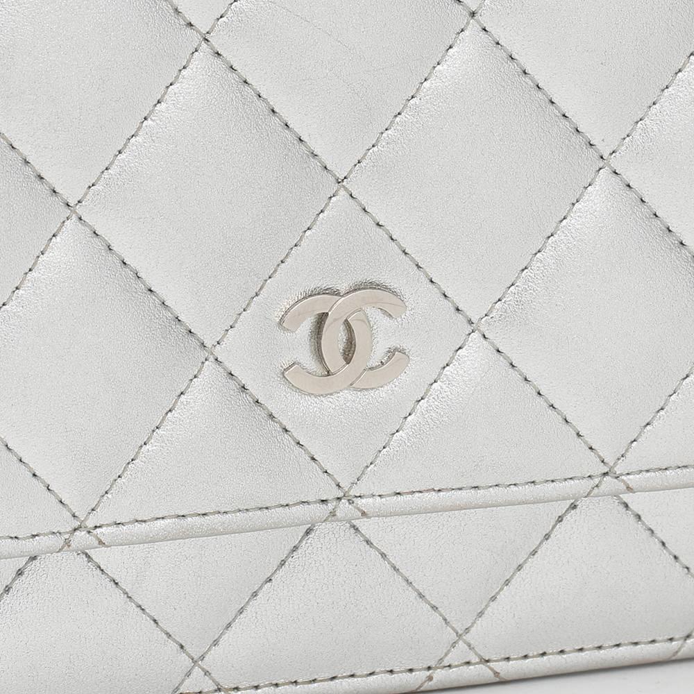 Chanel Silver Quilted Lambskin Wallet On Chain  1