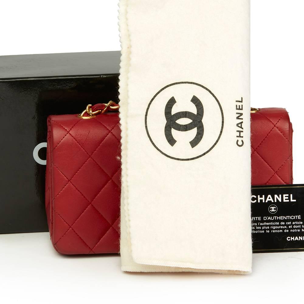1990 Chanel Red Quilted Lambskin Vintage Mini Flap Bag  2