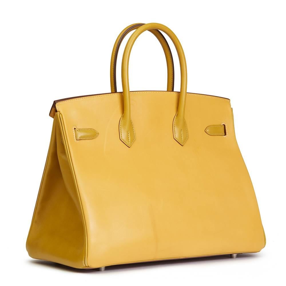 Brown Hermes Bois De Rose, Jaune & Vert Anis Box Calf Leather Special Order Birkin 35