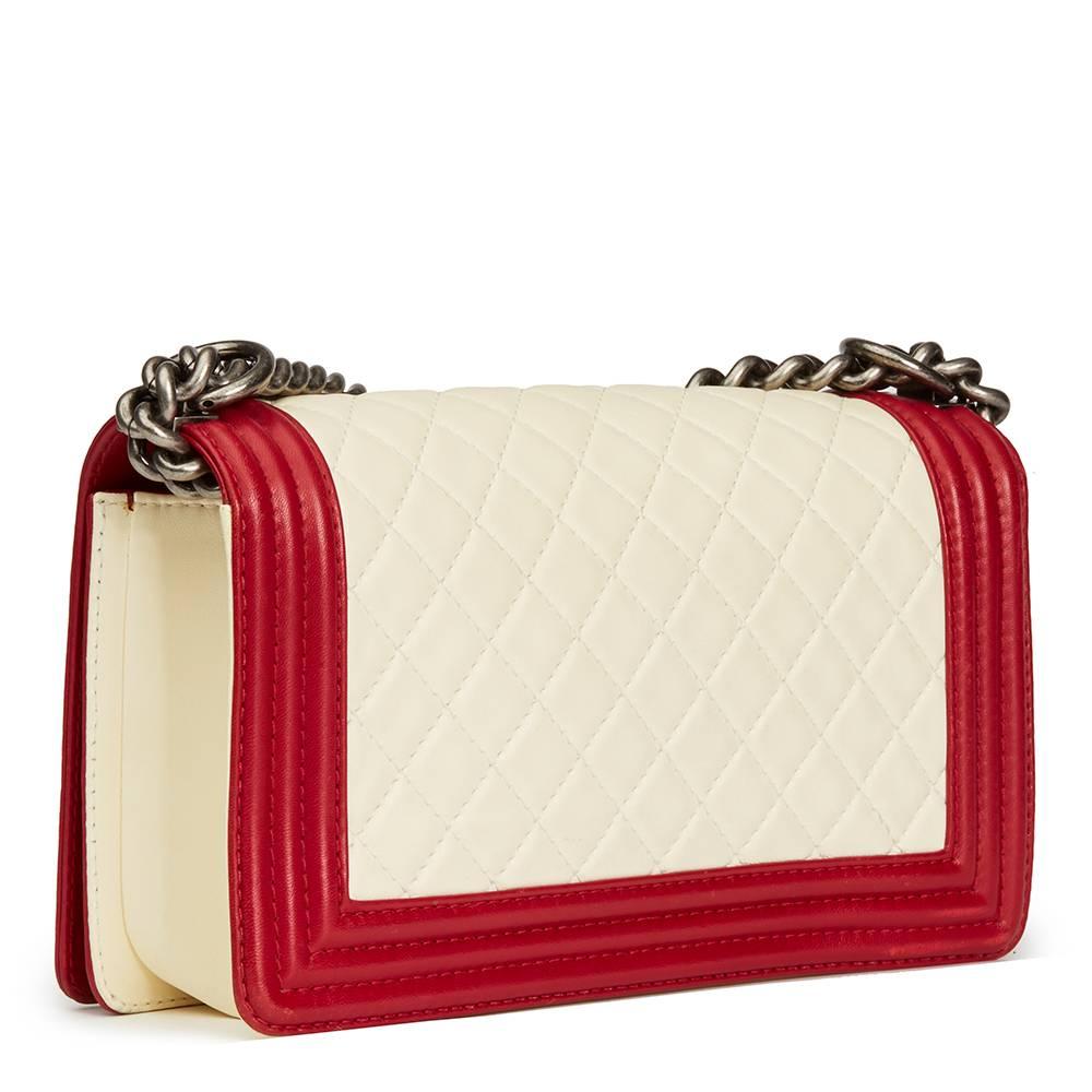 Beige Chanel Red & White Quilted Lambskin Medium Le Boy 