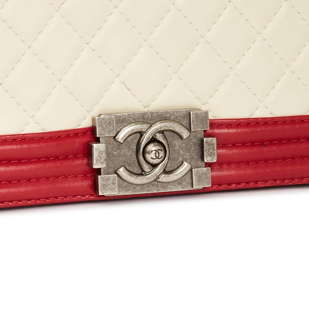 Women's Chanel Red & White Quilted Lambskin Medium Le Boy 
