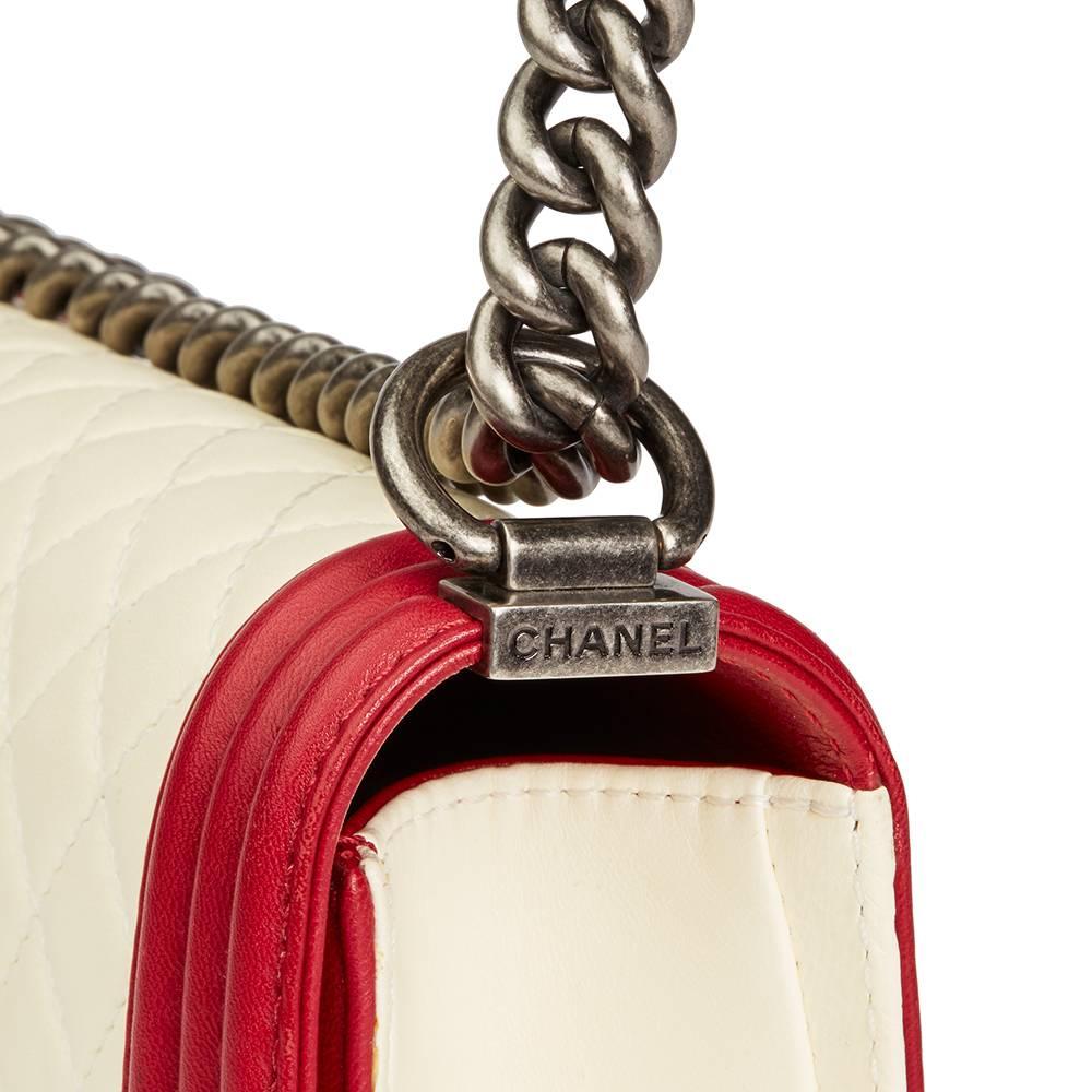 Chanel Red & White Quilted Lambskin Medium Le Boy  1
