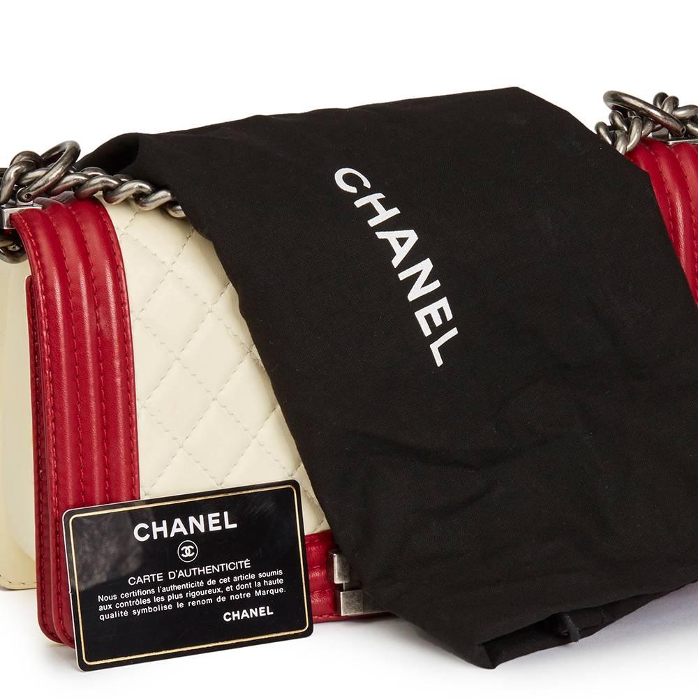 Chanel Red & White Quilted Lambskin Medium Le Boy  4