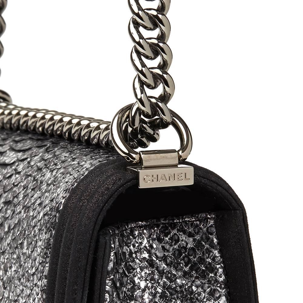 Chanel Silver Python Leather & Black Metallic Goatskin Leather Medium Le Boy 2