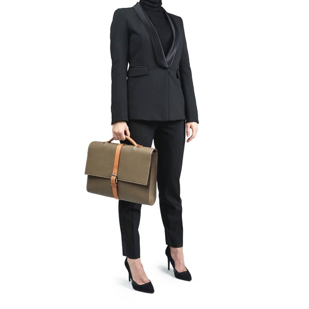 Hermes Etoupe Fjord Leather & Hunter Calfskin Leather Etriviere II 2