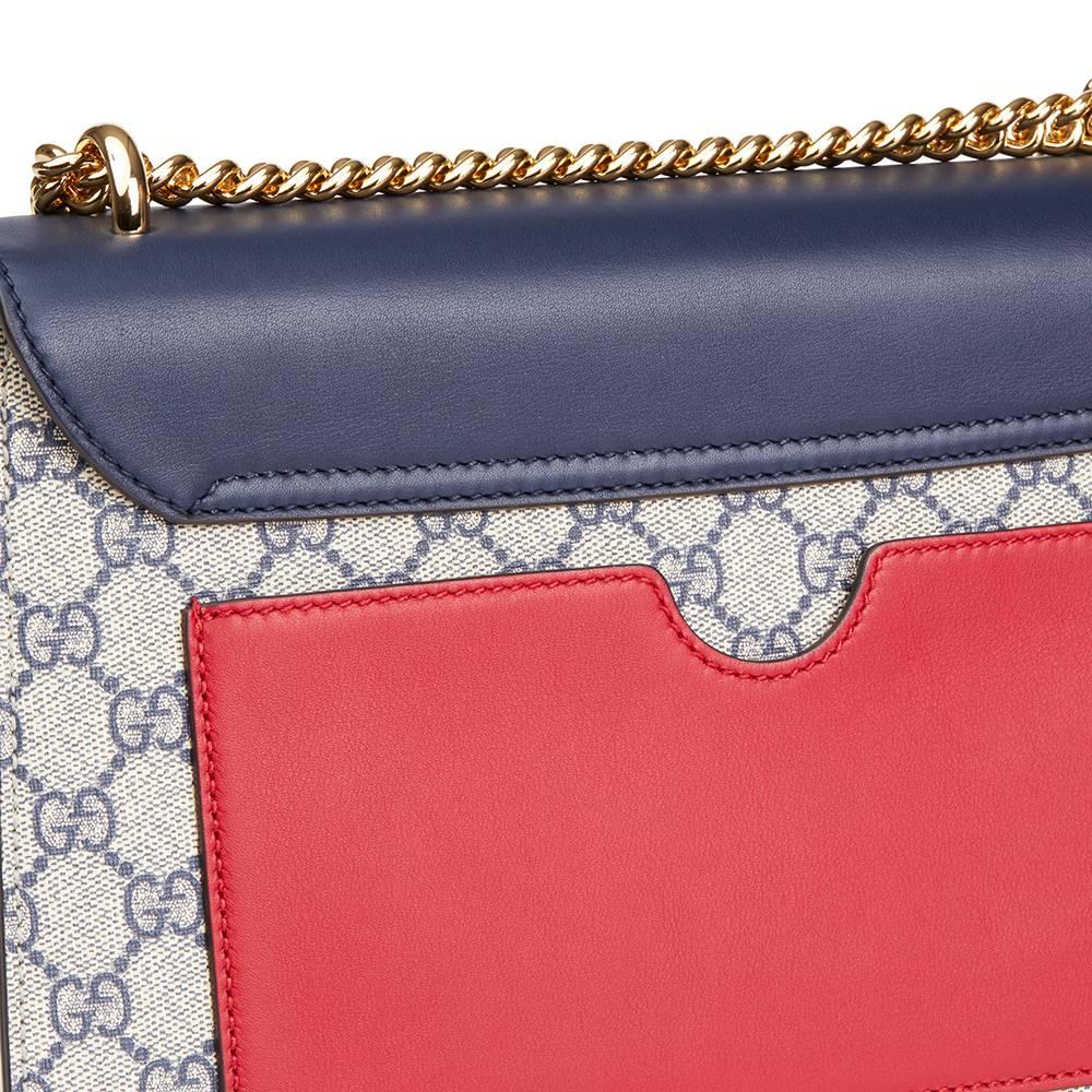 Gucci, Blue, White, Red Calfskin GG Supreme Canvas Padlock Shoulder Bag  1