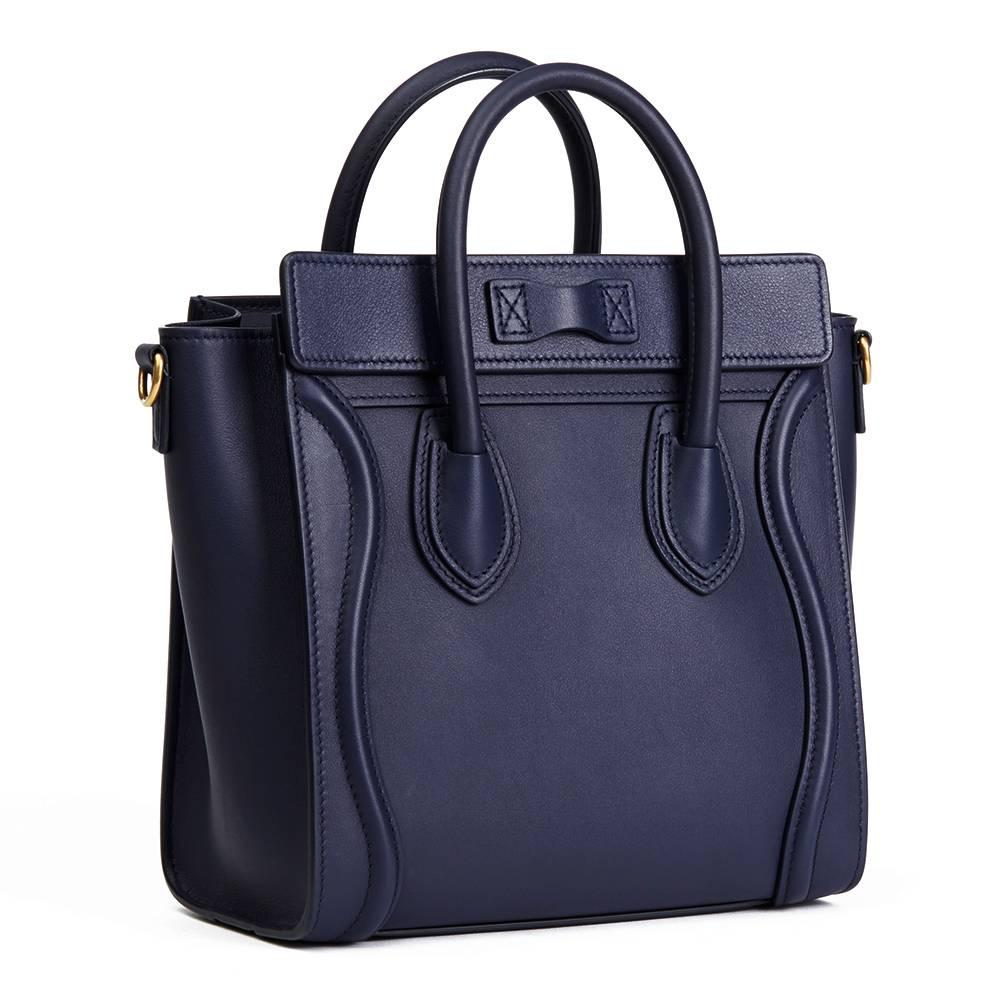 Hermes Ink Blue Smooth Calfskin Leather Nano Luggage Tote  In Excellent Condition In Bishop's Stortford, Hertfordshire