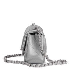 Chanel Silver Metallic Quilted Lambskin Rectangular Mini Flap Bag