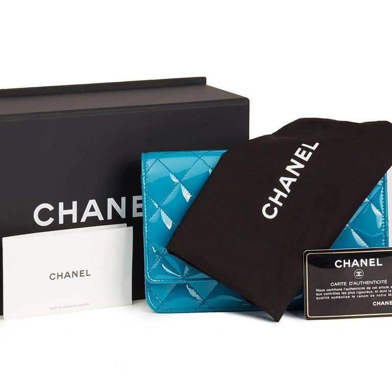 2015 Chanel Turquoise Quilted Patent Leather Reissue Wallet-On-Chain WOC