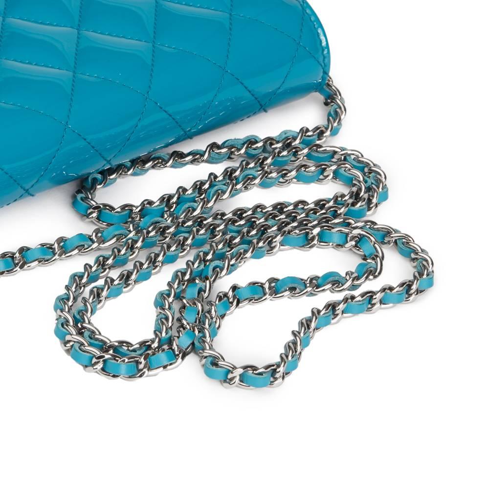 Blue 2015 Chanel Turquoise Quilted Patent Leather Reissue Wallet-On-Chain WOC