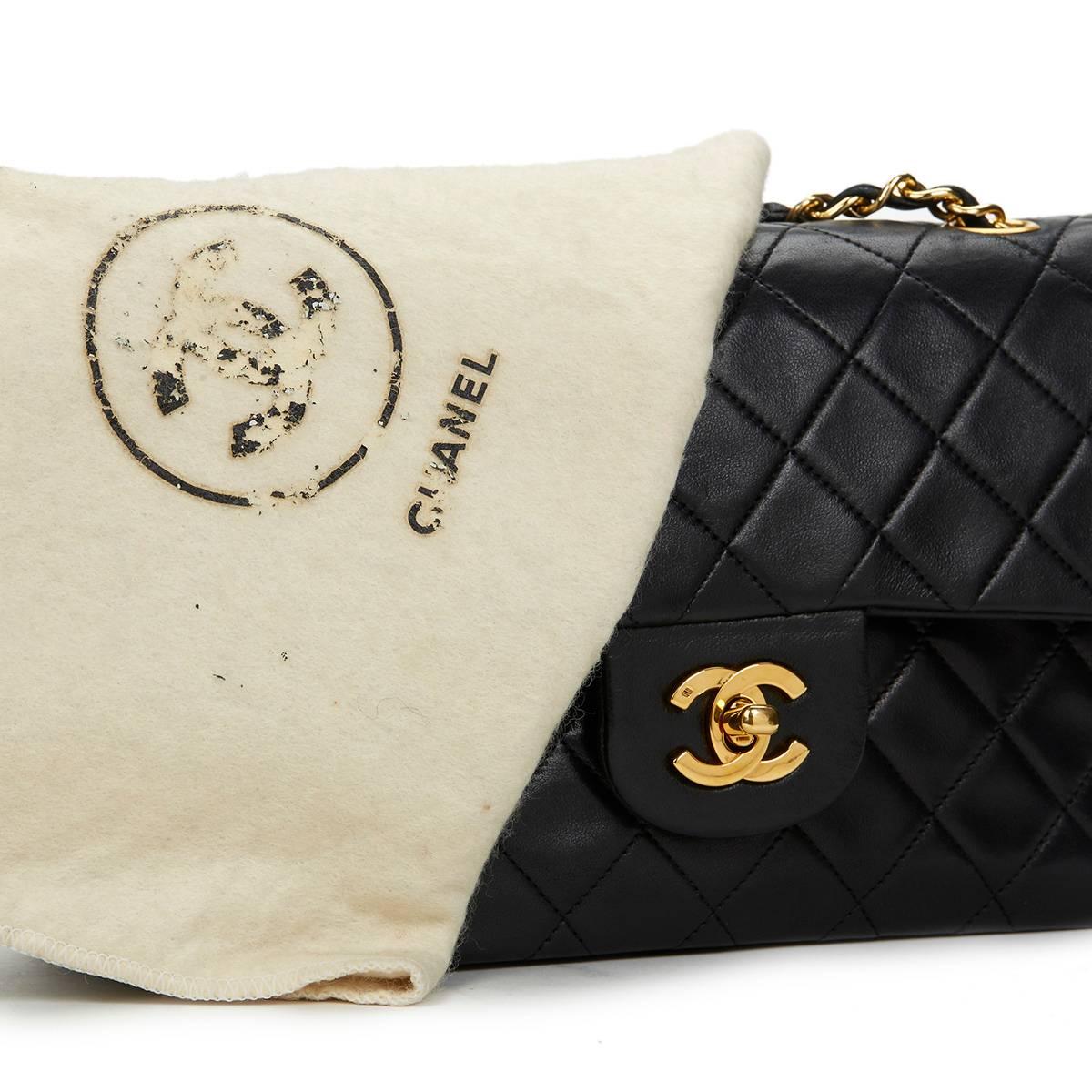 Chanel Black Quilted Lambskin Vintage Small Classic Double Flap Bag  5