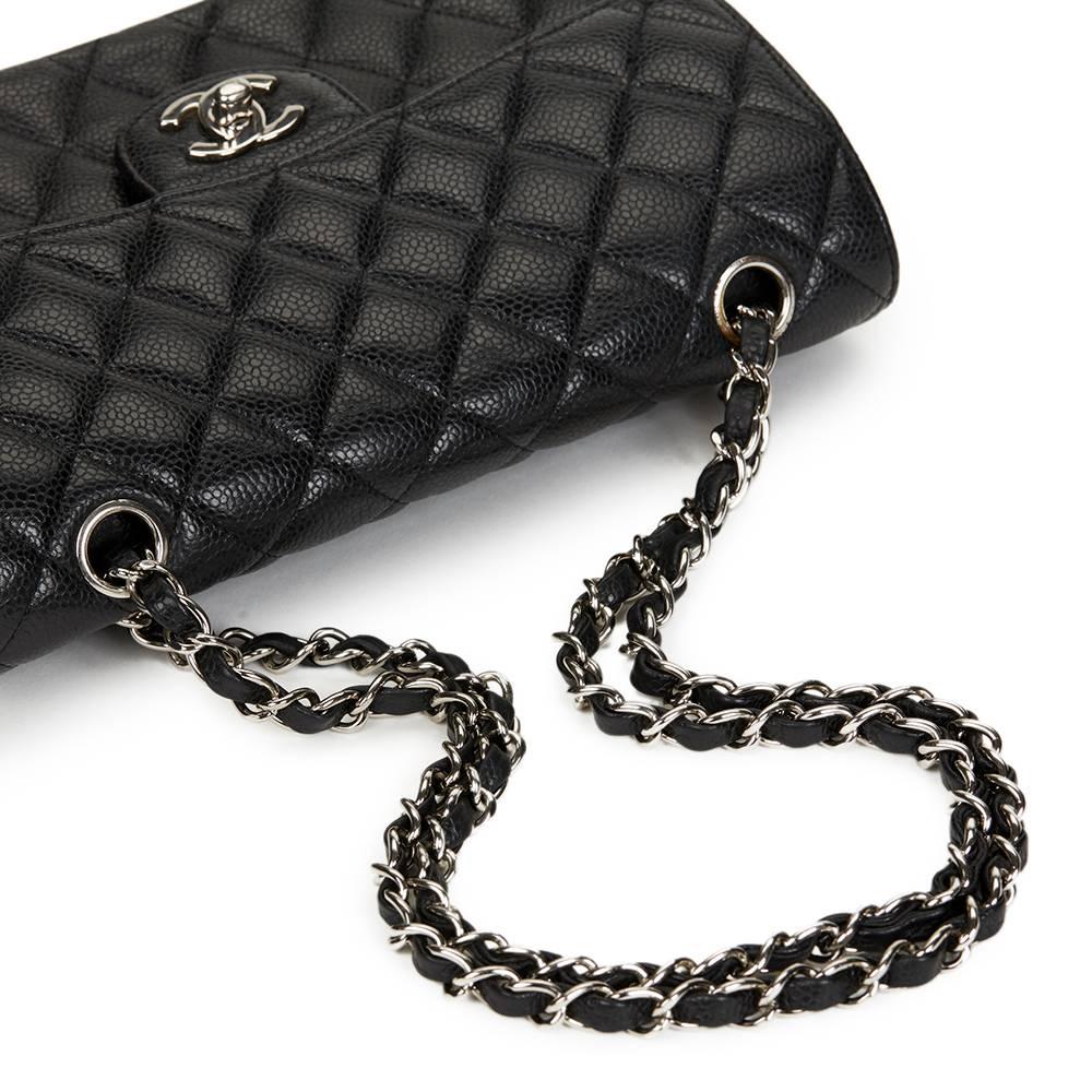 Chanel Black Quilted Caviar Leather Small Classic Double Flap Bag  3