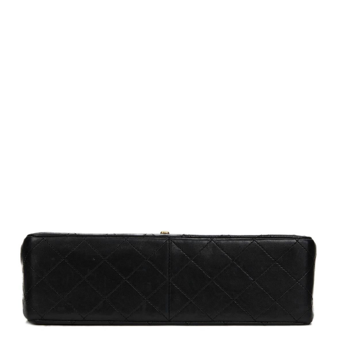 Women's Chanel Black Quilted Lambskin Vintage Medium Tall Classic Double Flap Bag 